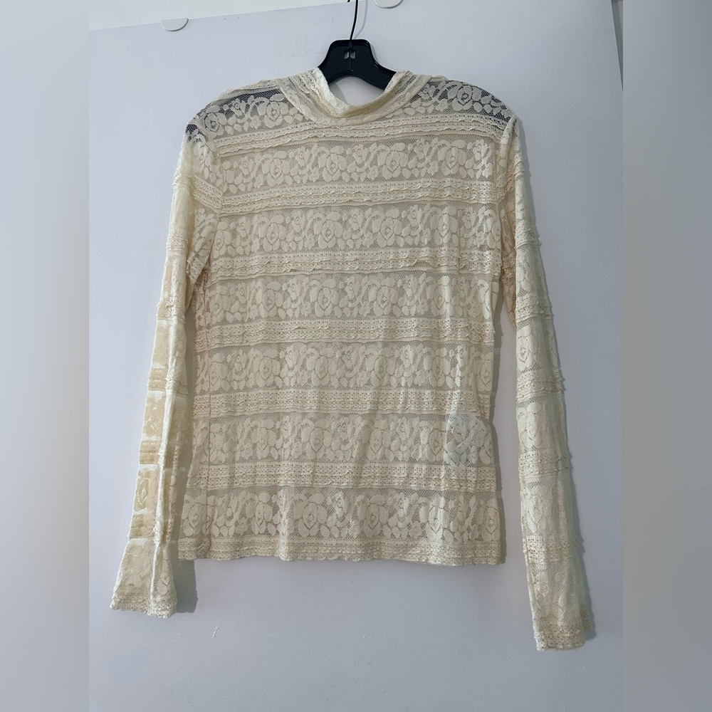 Zara Ivory Sheer Lace Flower Long Sleeve